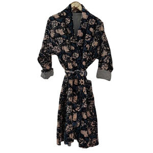 Long Cotton Velvet Floral Print Robe